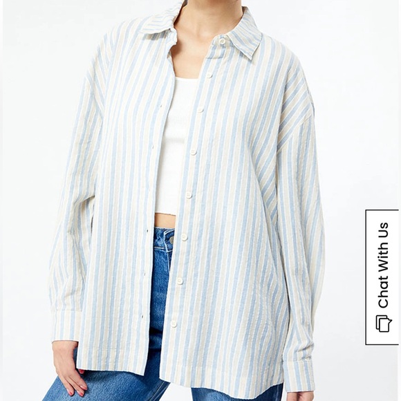 Rhythm - Amore Stripe Oversized Shirt - Blue and Tan - Size Small - Picture 6 of 10